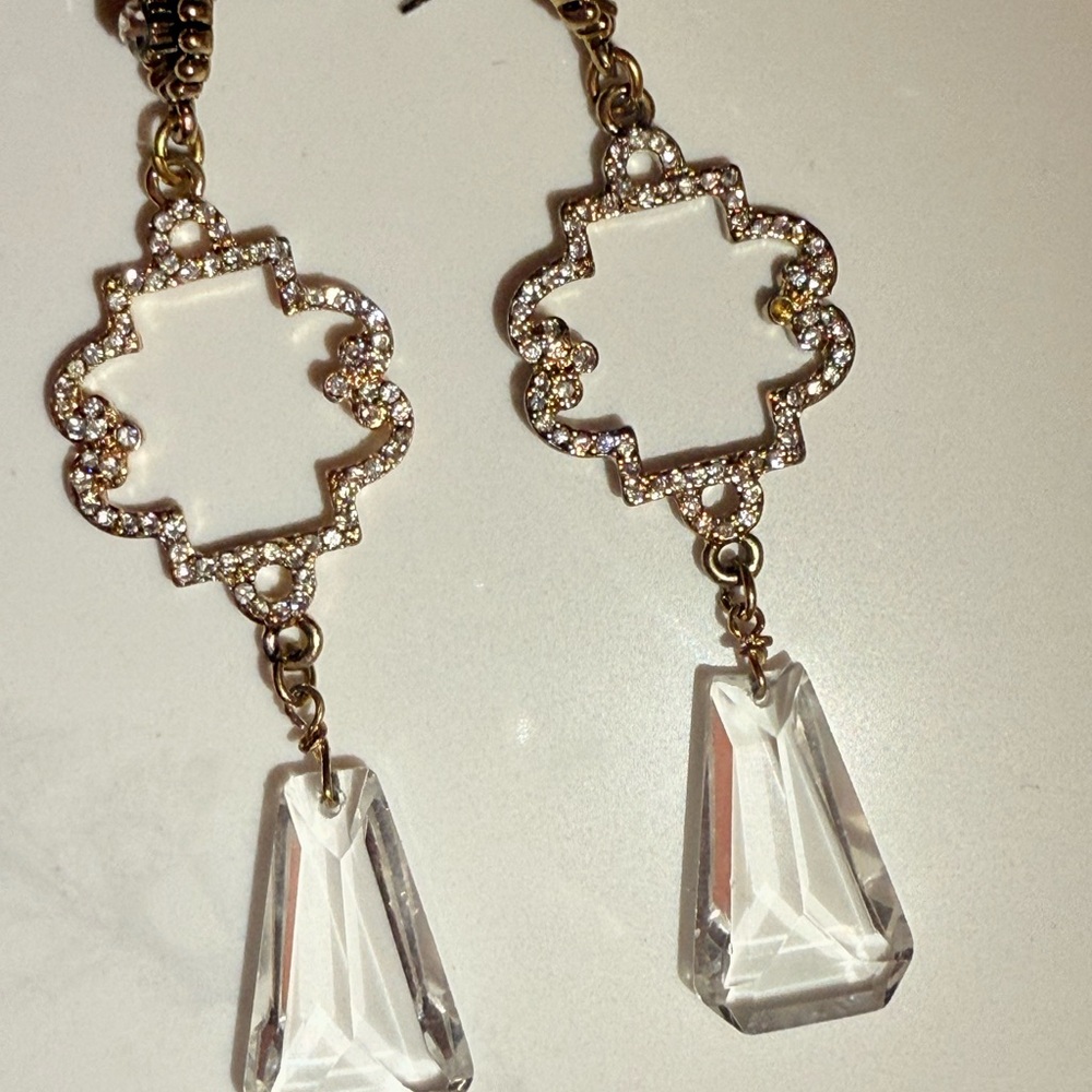 Gold and Crystal Geometric Drop Earrings